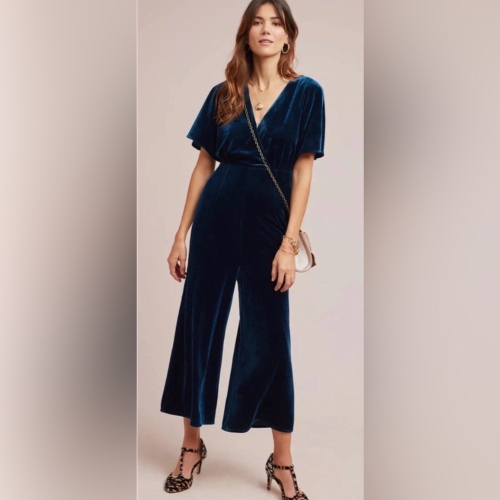 Anthropologie Greylin Teal Velvet Jumpsuit